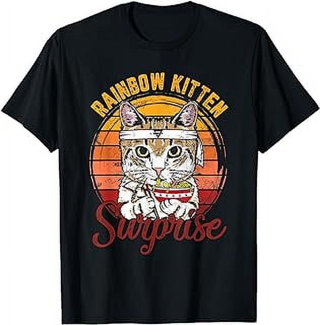 Animals Vintage Cats Rainbow Cat Kitten Surprise & Ramen T-Shirt ...
