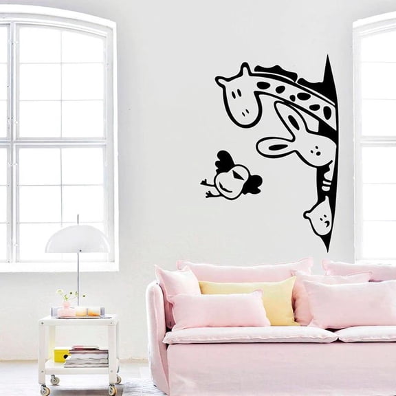 Animals Wall Decal Cartoon Rabbit Giraffe Bear Bird Door Window Fridge Vinyl Sticker Kids Bedroom Nursery Interior Decor 42x30cm