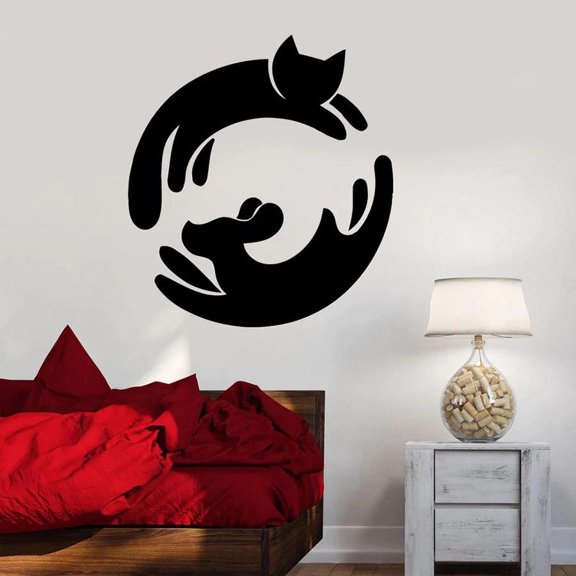 Animals Wall Decal Dog Cat Pets Yin Yang Vinyl Window Stickers Pet Store Home Bedroom Living Room Interior Decor Cute Mural 42x46cm