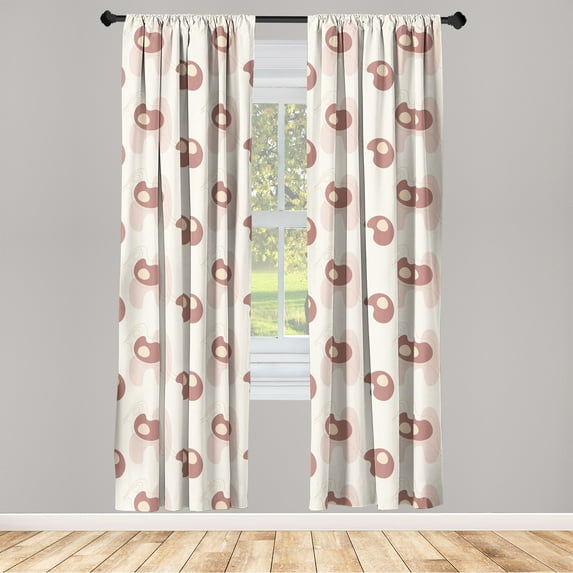 Animals Window Curtains, Modern Scandinavian Motif with Abstract Rounded Contemporary Ornaments, Lightweight Decor 2-Panel Set with Rod Pocket, Pair of - 28"x84", Eggshell and Champagne, by Ambesonne