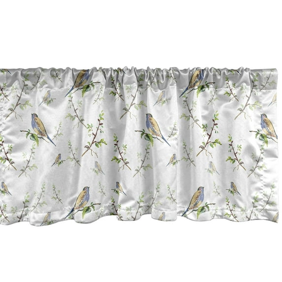 Ambesonne Animals Valance Pack of 2, Birds Settled on Branches, 54"X12", White and Olive Green