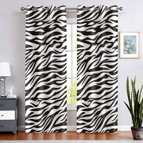 Animals Zebra Print Curtain, Room Darkening Thermal Insulated Blackout Fashion Black White Window Drapes with Grommets for Living, Dining, Bedroom 26"W x 45"L (Pack of 2)