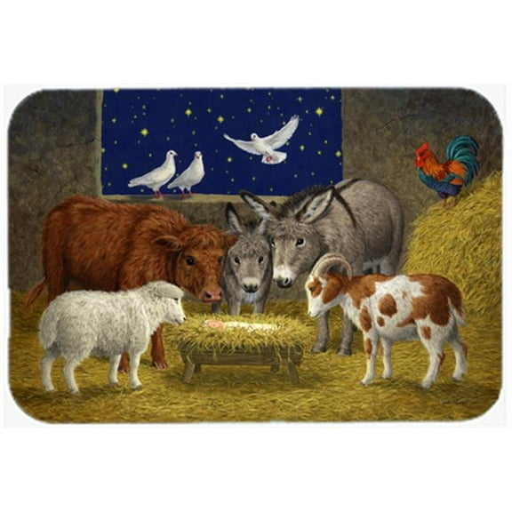 Animals at Crib Nativity Christmas Scene Glass Large Cutting Board