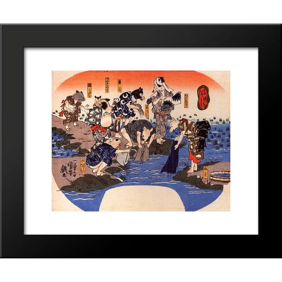 Animals dyeing fabrics 20x24 Framed Art Print by Utagawa Kuniyoshi