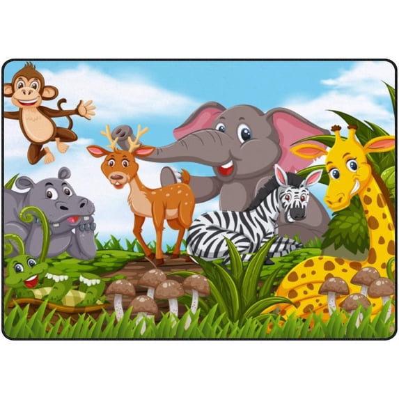 Animals in Jungle Crawling Indoor Carpet Play Mat for Living Room Bedroom Educational Nursery Floor Mat Area Rugs 63x48in Carpet Runner