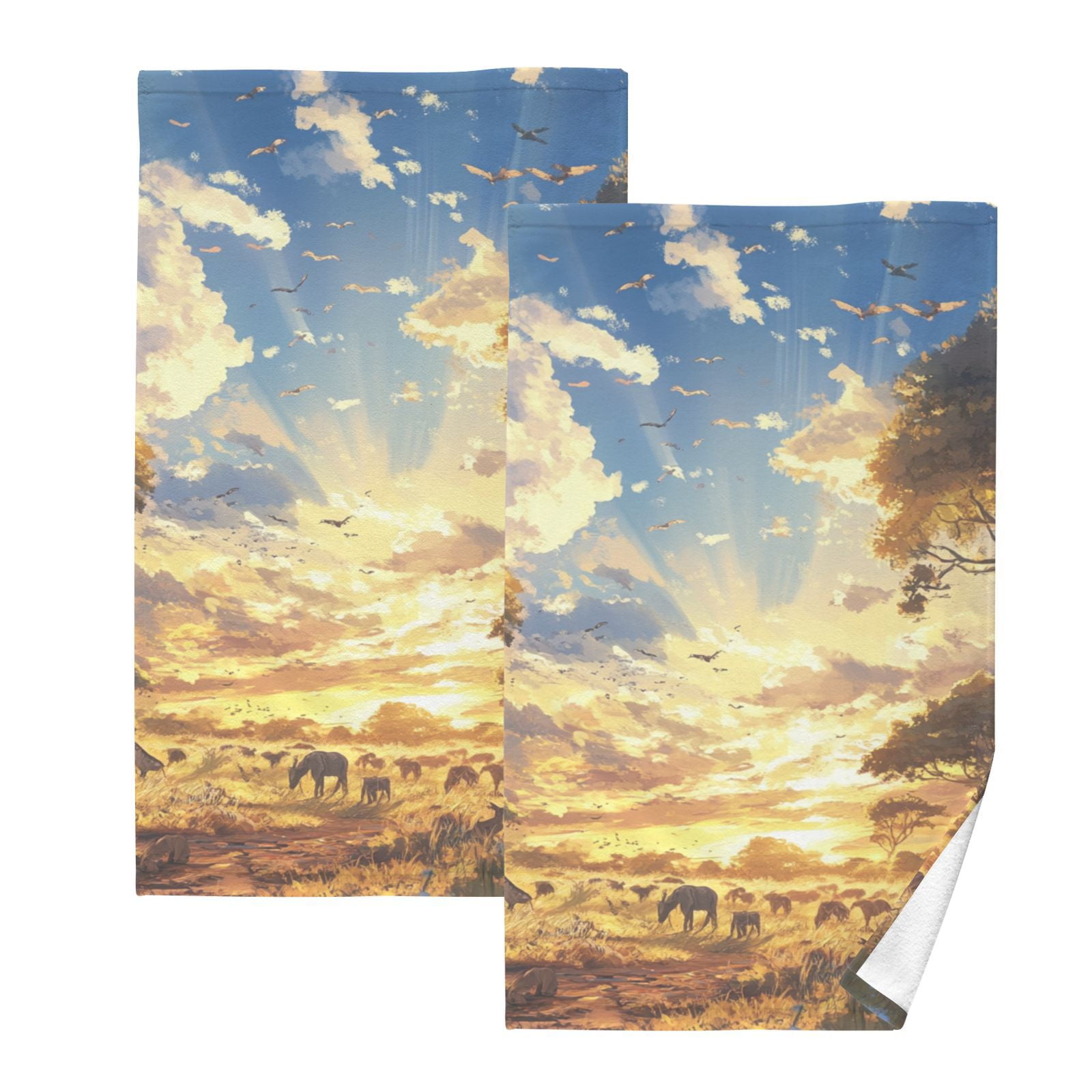 Animals in Jungle Hand Towels Cotton Bath Towels Large Face Towels Absorbent for Bathroom 2 Packs