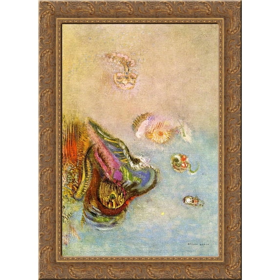 Animals of the Sea 20x24 Gold Ornate Wood Framed Canvas Art by Redon, Odilon