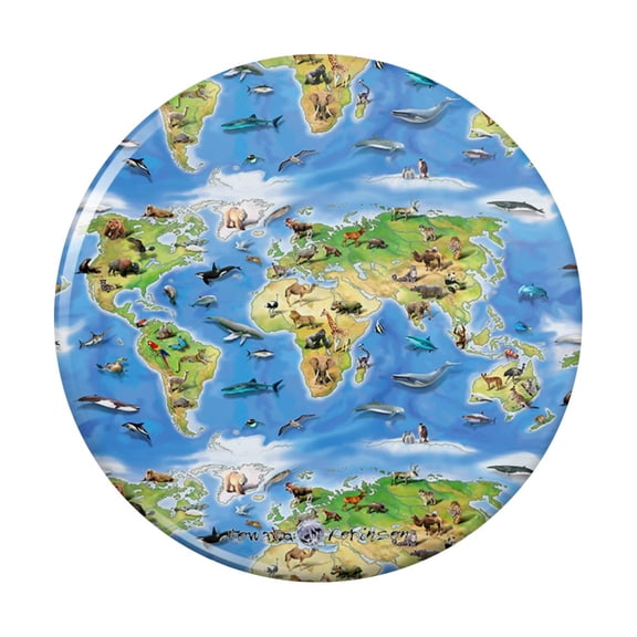 Animals of the World Continents Atlas Globe Pattern Kitchen Refrigerator Locker Button Magnet