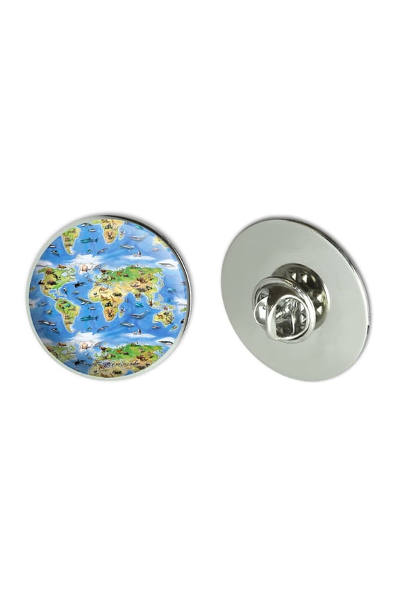 Animals of the World Continents Atlas Globe Pattern Metal 1.1" Tie Tack Hat Lapel Pin Pinback