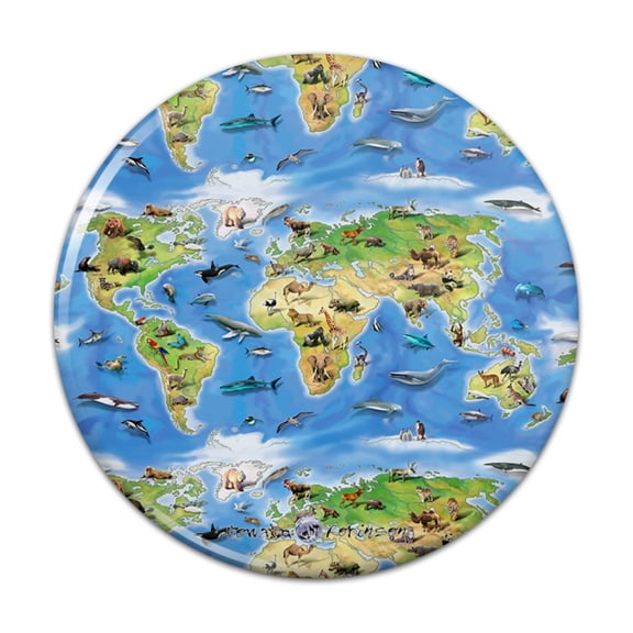 Animals of the World Continents Atlas Globe Pattern Pinback Button Pin
