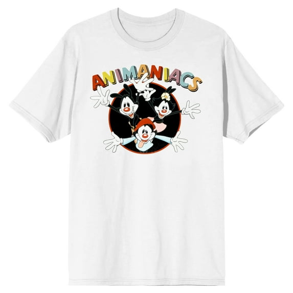Animaniacs Cartoon Men's Yakko Wakko Dot Logo White Graphic T-Shirt - 6XL