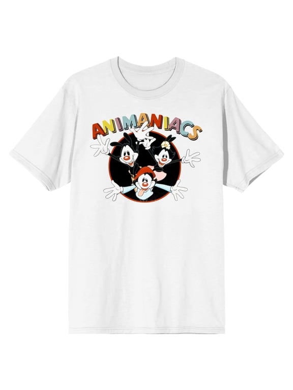Animaniacs Cartoon Men's Yakko Wakko Dot Logo White Graphic T-Shirt-X-Large