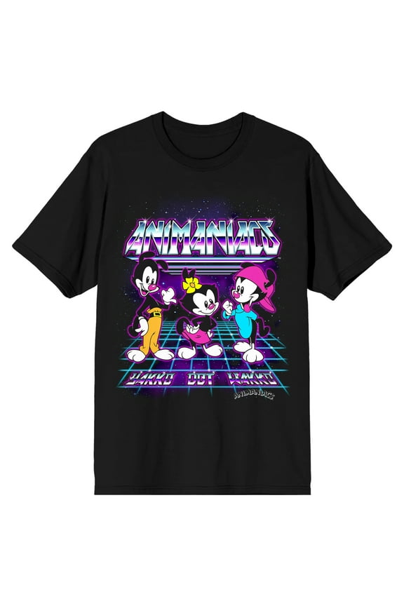 Animaniacs Dot, Wakko, and Yakko Warner Men's Black Graphic Tee-Medium