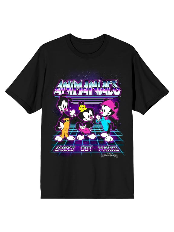 Animaniacs Dot, Wakko, and Yakko Warner Men's Black Graphic Tee-XXL