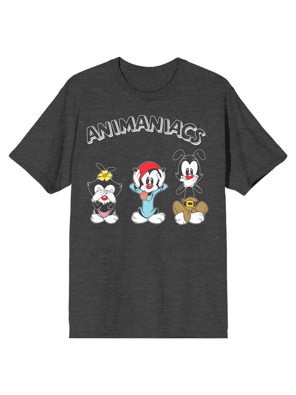Animaniacs Dot, Wakko, and Yakko Warner Men's Charcoal Heather Graphic Tee-XL