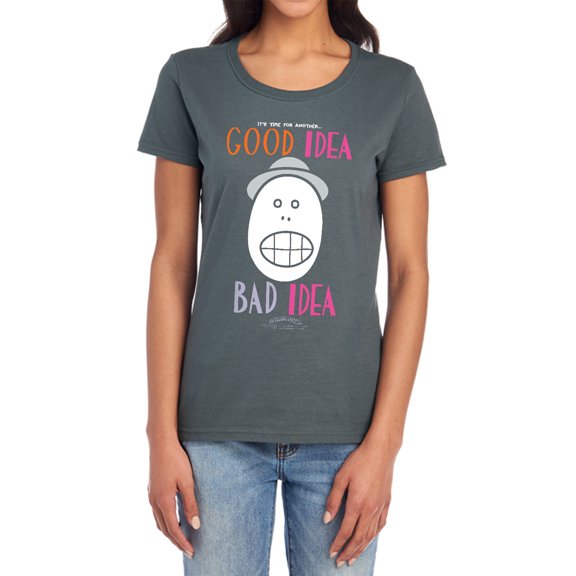 Animaniacs Good Idea Bad Idea Women's T Shirt, Charcoal, Large