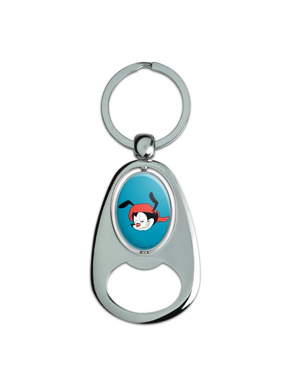 Animaniacs Wakko Head Keychain Chrome Metal Spinning Oval Bottle Opener
