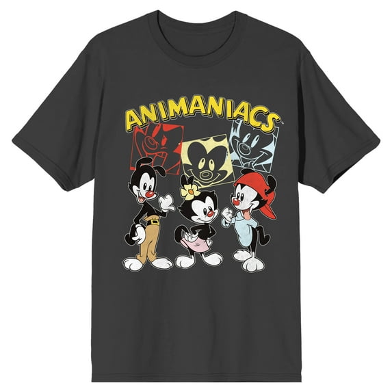 Animaniacs Wakko Yakko And Dot Men's Charcoal T-shirt-Small