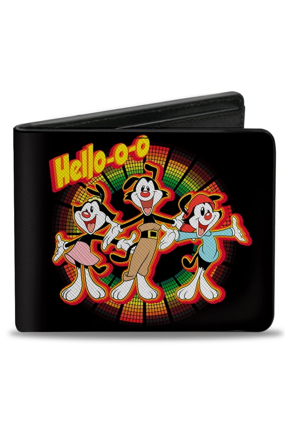 Animaniacs Wallet, Bifold, Animaniacs Hello Group Pose Black Red Yellow, Vegan Leather