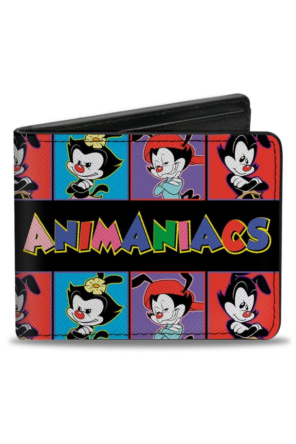 Animaniacs Wallet, Bifold, Animaniacs Yakko Wakko and Dot Block Poses Multi Color, Vegan Leather