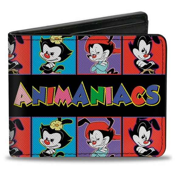 Animaniacs Wallet, Bifold, Animaniacs Yakko Wakko and Dot Block Poses Multi Color, Vegan Leather