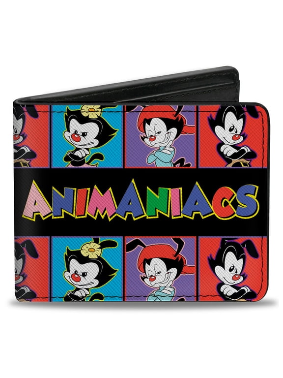 Animaniacs Wallet, Bifold, Animaniacs Yakko Wakko and Dot Block Poses Multi Color, Vegan Leather