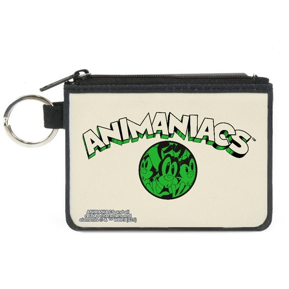 Animaniacs Wallet, Coin Purse, Animaniacs Wakko Yakko Dot Close Up Pose White Black Green, Canvas