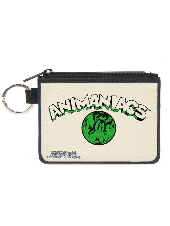 Animaniacs Wallet, Coin Purse, Animaniacs Wakko Yakko Dot Close Up Pose White Black Green, Canvas