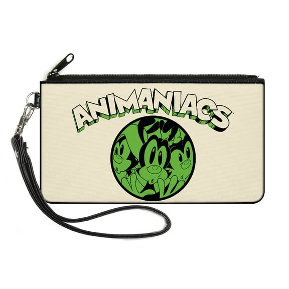 Animaniacs Wallet, Zip Pouch, Animaniacs Wakko Yakko Dot Close Up Pose White Black Green, Canvas