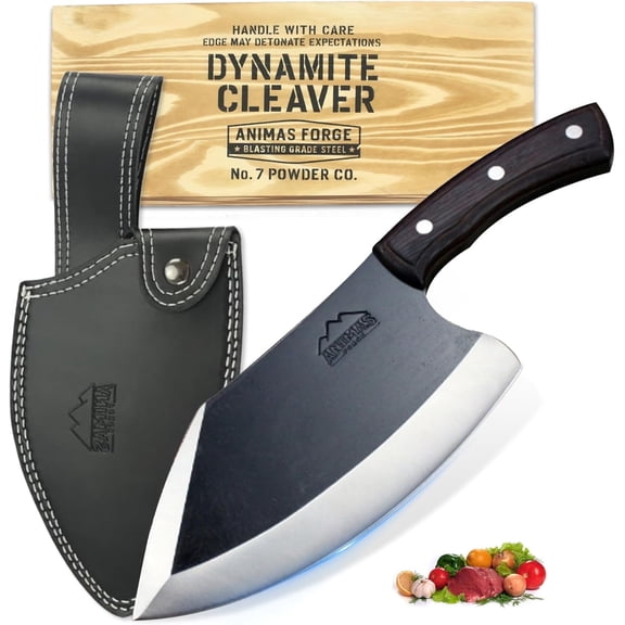 Animas Forge Dynamite Cleaver Meat Cleaver High Carbon Steel Butcher Knife with Leather Sheath