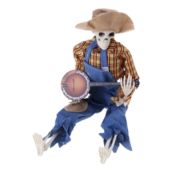 Animated Banjo Skeleton Statue, Decor, Sound Activated Music Animated Banjo Skeleton, Cowboy Statue, Sound Activated Music