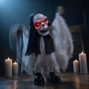 Animated Bone Spirit Decor 13.8 Inch Shaking Scary Prop with Glowing Red Eyes Battery Operated