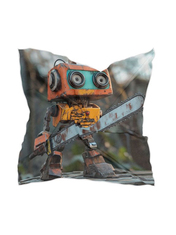 Animated Chainsaw Robot Square Silk Scarf, 23.6223.62in Polyester Simulated Silk Satin Scarf Tops for Women Head Wraps Shirt Bandana Curly Hair Tie Headband Headscarf