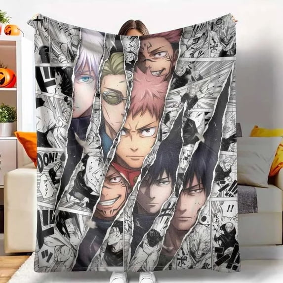 Animated Character Cartoon Sherpa Blanket, Torn Manga Art Pattern ...