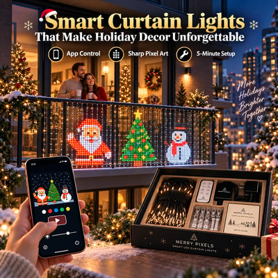 Animated Christmas LED Light Curtain,Smart Pixel Curtain Lights with ...