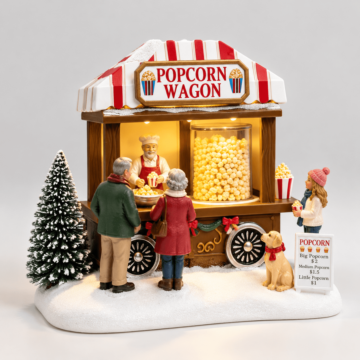 Animated Christmas Popcorn Wagon Figurine with Light and Music ...