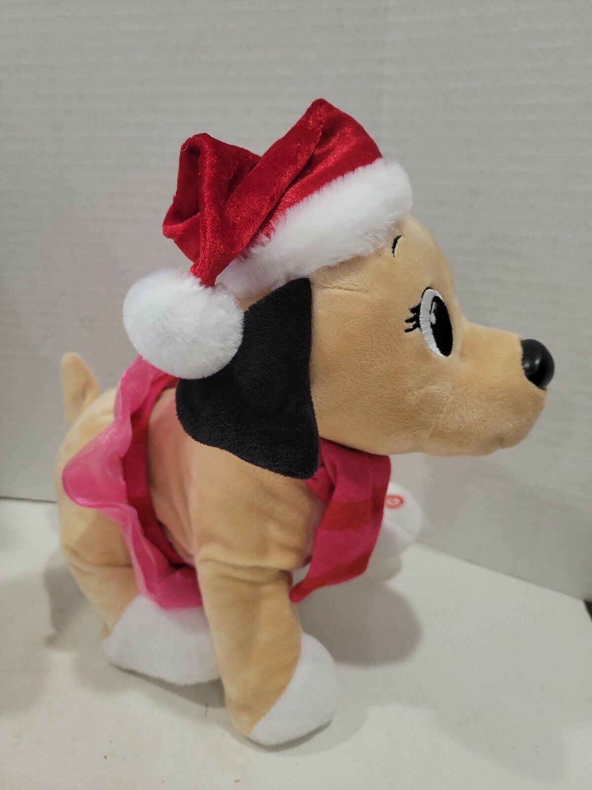 Animated Christmas Puppy Dog Plush Santa Hat Scarf Sing Santa Baby10" Pink Tutu