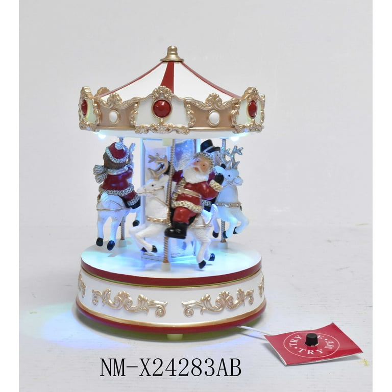 Animated Christmas Village Red and White Themed Musical Carousel