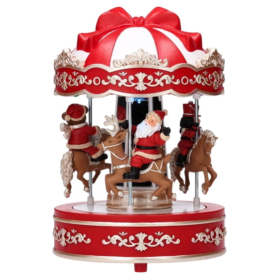 Light-Up and Musical Animated Carousel Christmas Village Decoration, Multicolor, 8", by Holiday Time