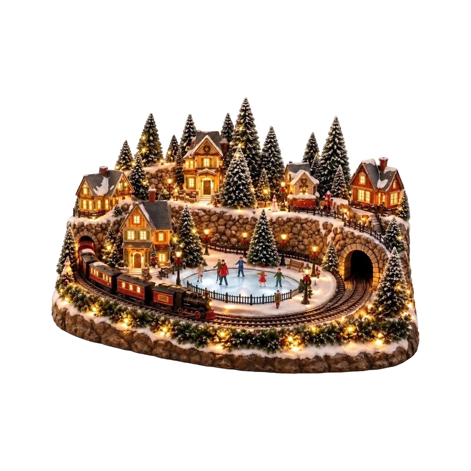 Santa Train Animation Animated Christmas Village With Train, Hand Painted Resin Tabletop ...