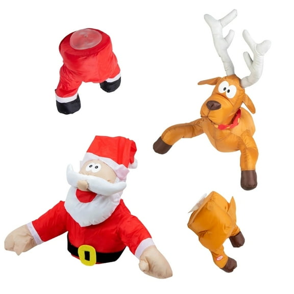 Animated Christmas Window Crashing Scene Santa Reindeer Kicking Leg Motion Decors