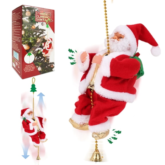 Gfilay Climbing Santa Claus on Rope with Music 3 Play Modes Animated Christmas Decoration 42-Inch Gold Bead Chain