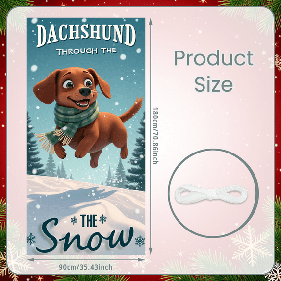 Animated Dachshund Banner Winter Theme Snowy Scene Christmas Decoration Holiday Display for Indoor Event Party