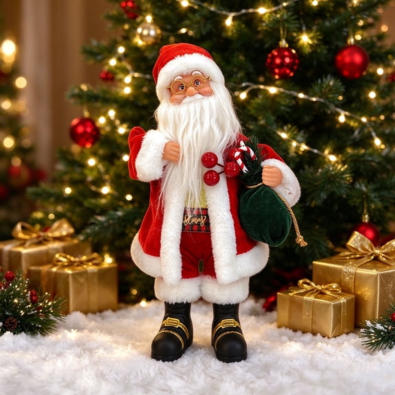 Animated Dancing Santa Figurine with Christmas Music, Moving Santa Claus Doll Holding Gift Sack for Fireplace Mantel, Tabletop, Shelf, Living Room and Christmas Party Decor