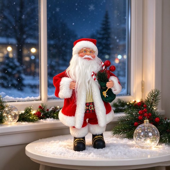 Animated Dancing Santa Figurine with Christmas Music | Festive Indoor Table Ornament Holding Gift Sack | Classic Holiday Decor for Home and Parties