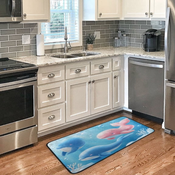 Animated Dolphin Non Slip Long Door Mat 39''x20'' Soft, Absorbent, for Kitchen, Bathroom, and Bedroom