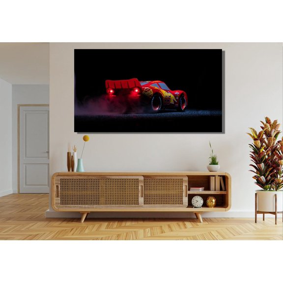 Animated Family Adventure Friendly Vehicles Racing Field Wall Art, Unframed Poster