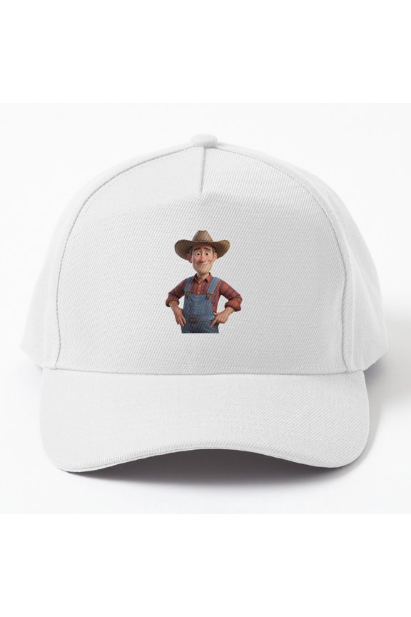 Animated Farmer Baseball Hat, Rural Character Graphic, Casual Agriculture Gift Cap Style