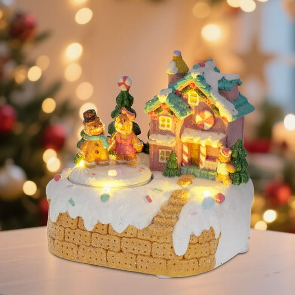 Animated Gingerbread House Christmas Decor, Pre-Lit Musical Collectible Building with Rotating Figurines for Indoor Holiday Displays