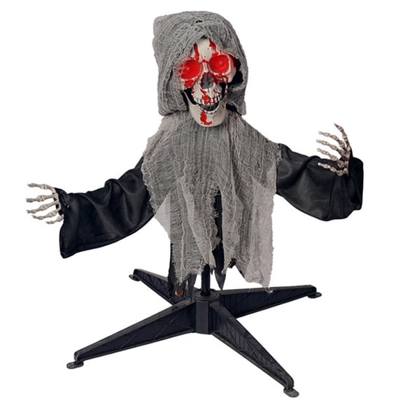 Animated Glowing Talking Skull Yard Stake Automatic Swing Halloween Skeleton Props For Halloween Decorations With Realistic Swing Movement